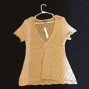 Sandy/beige v-neck crocheted sweater